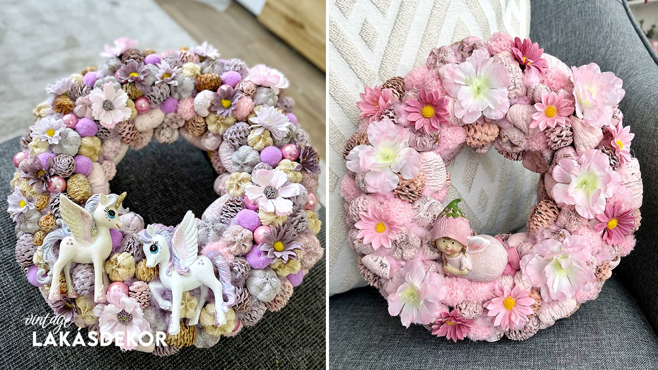 Unikornisokkal illetve manóval díszített tavaszi kopogtatók