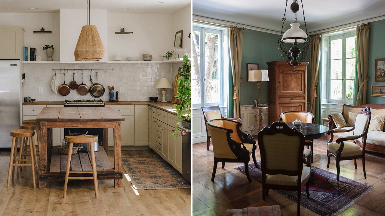 Vintage stílusban kiallakított konyha és nappali